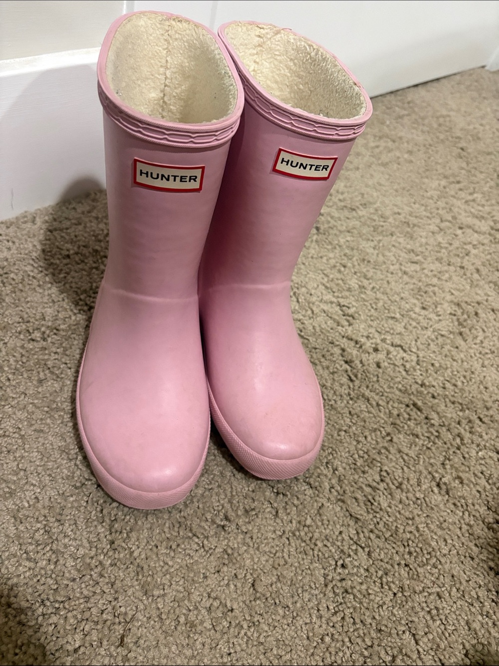 Hunter Kids Pink Fleece-Lined Rain Boots